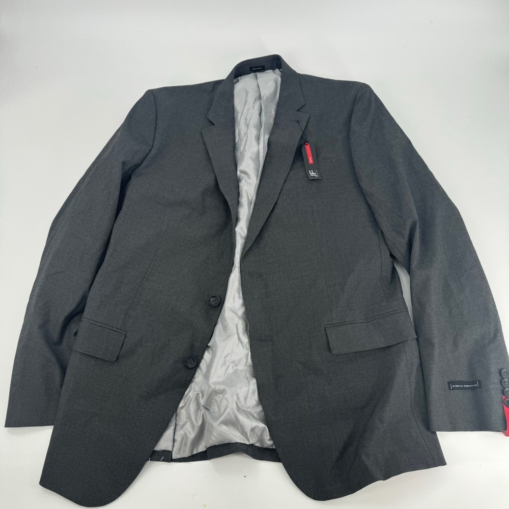 J. Ferrar Mens 44L Gray Stretch Gabardine Slim Fit Blazer Jacket New